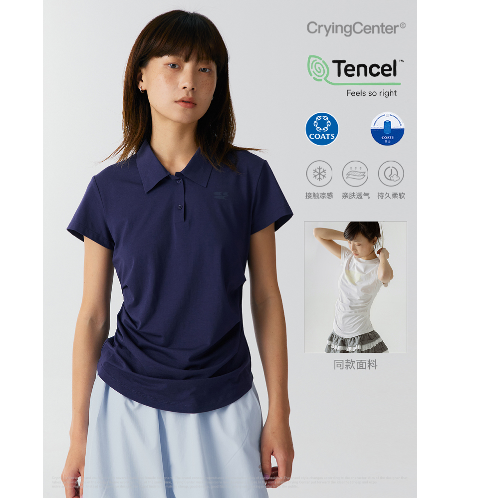 Crying center/哭喊中心凉感系列Polo领运动收腰褶皱上衣亲肤透气