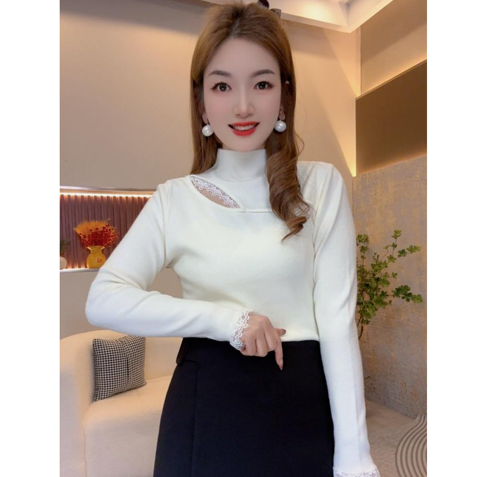 针织衫女镂空高领显瘦欧洲站2025秋装新款欧货女装打底衫