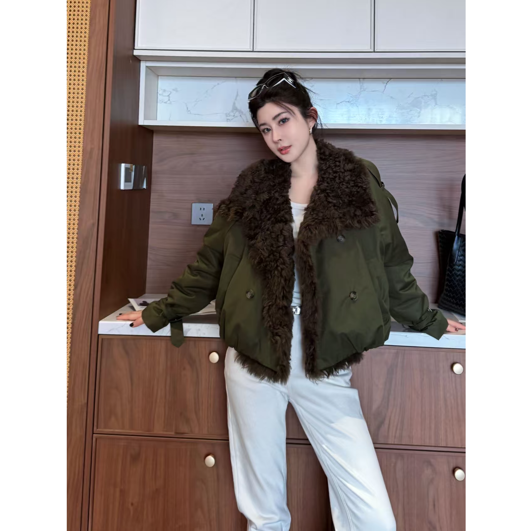 【AS松茸】25新定制羊皮毛一体打揽收腰白鹅绒派克服AS25DYRF00900