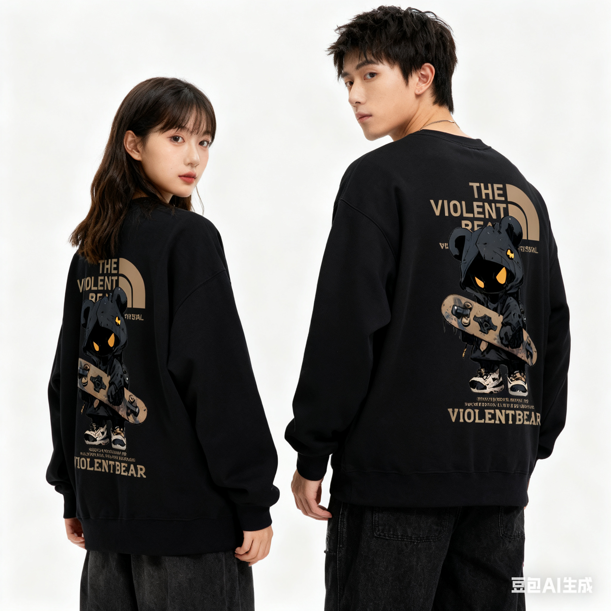 暴力熊加绒保暖长袖卫衣情侣同款秋冬季可选加厚套装休闲百搭上衣