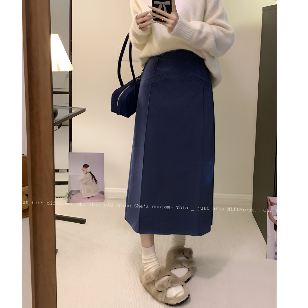 6753-上新微胖MM大码女新款秋冬季显瘦韩版毛呢半身裙