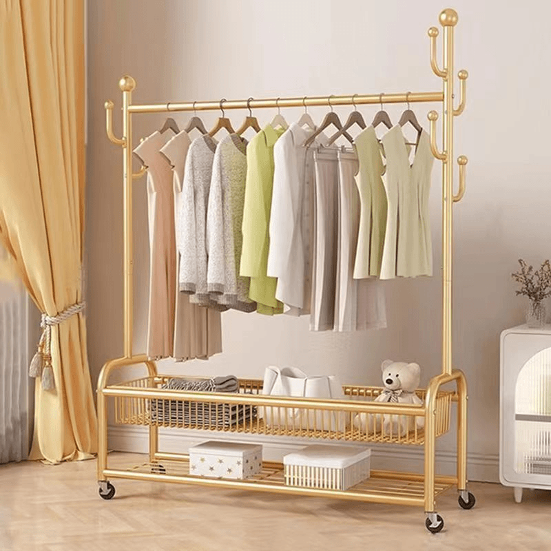 【带换衣蓝】晾衣架落地家用可移动卧室阳台挂衣服架子室内衣帽架