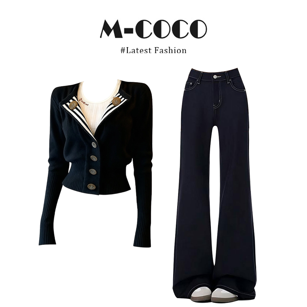 parkyeon韩系小香风针织开衫毛衣搭刺绣吊带背心牛仔裤秋冬套装