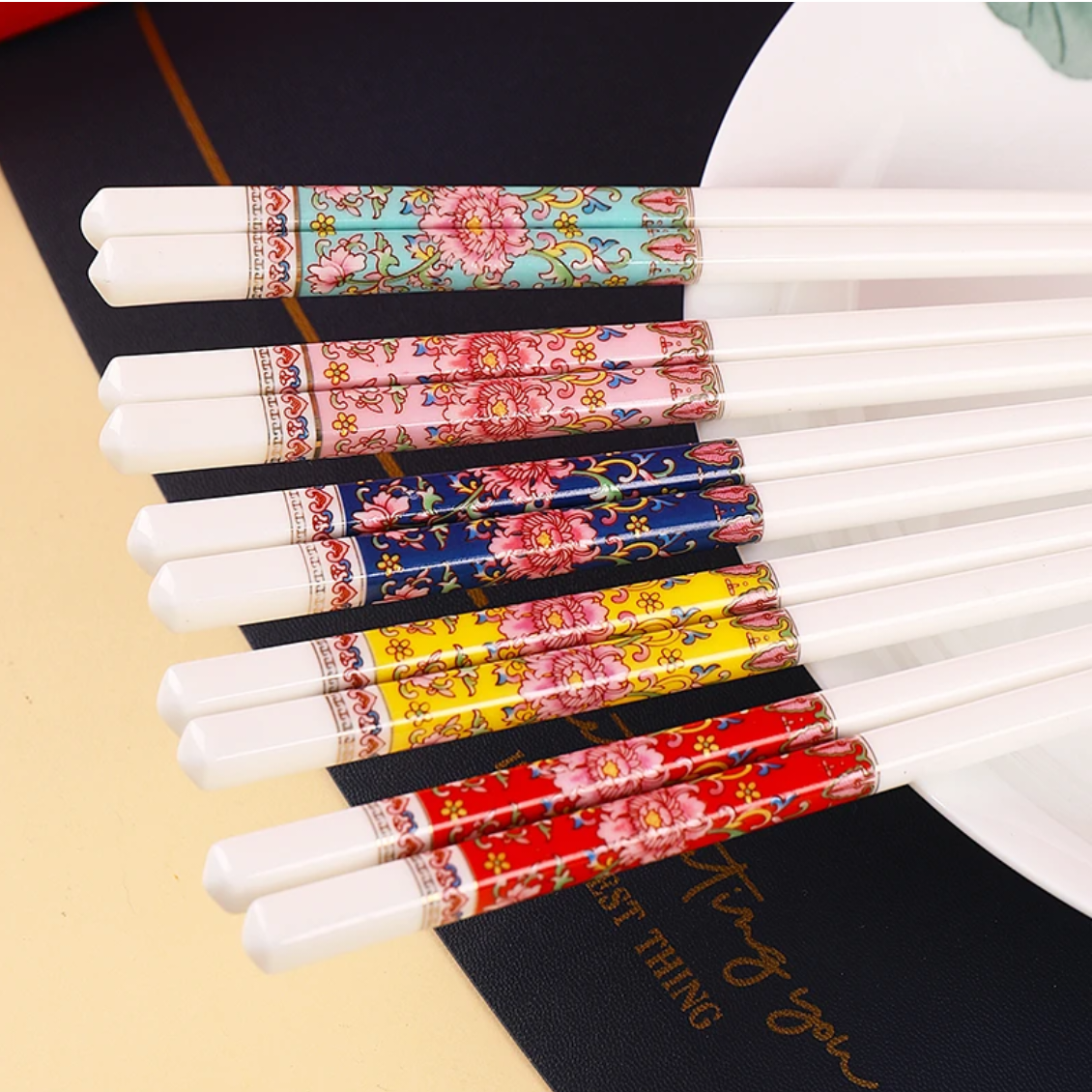 景德镇珐琅彩筷子分餐分色陶瓷筷子防滑筷子防霉景德镇陶瓷筷子