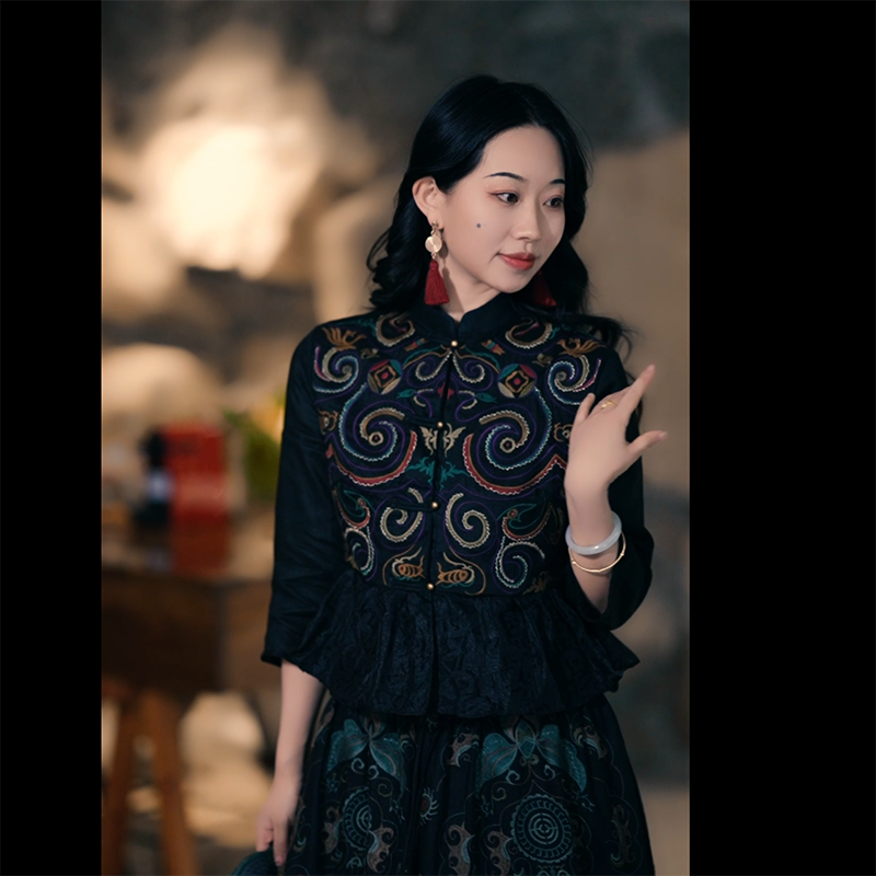 羊在在重工刺绣民族风立领短外套中国风小衫春夏上衣SY192