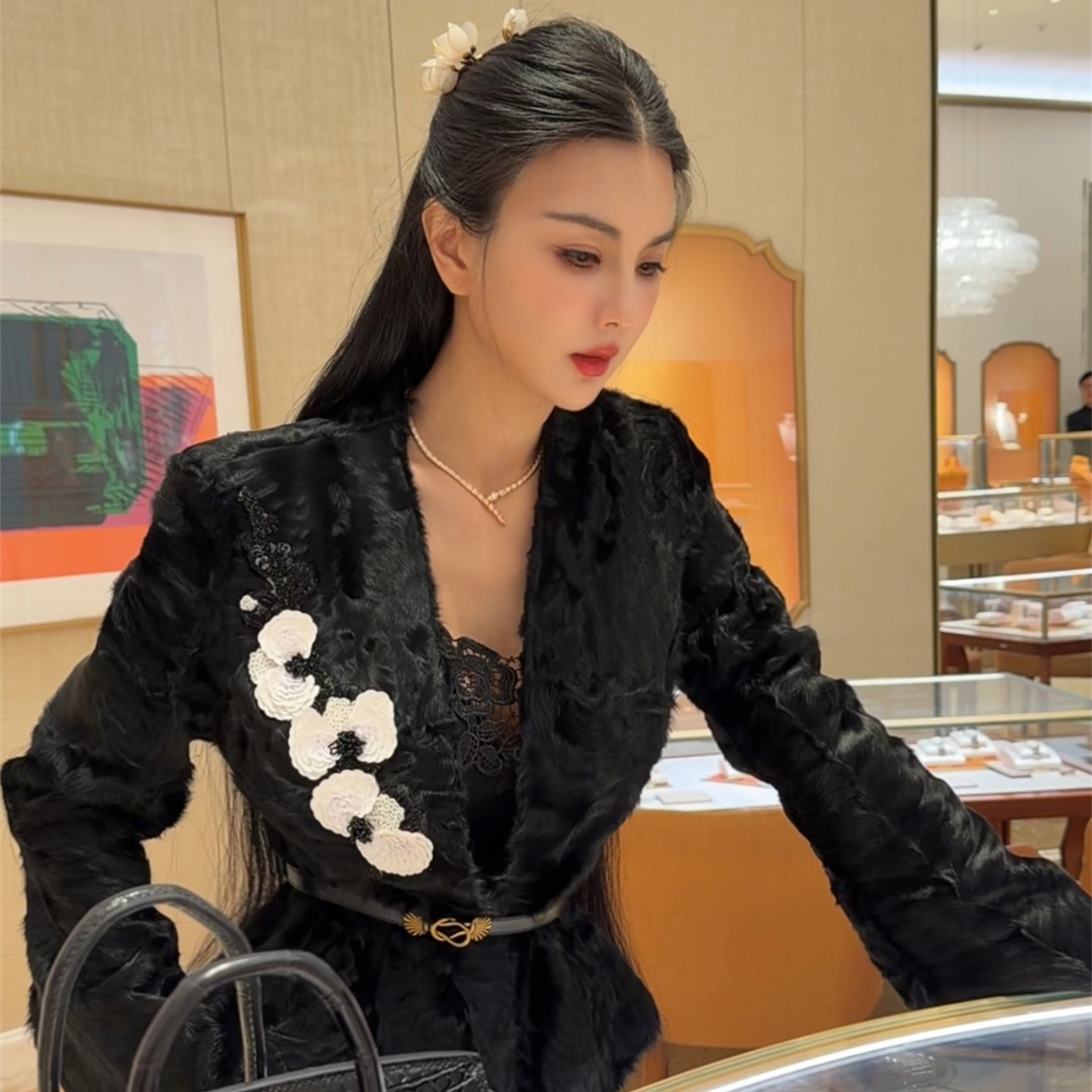 魏元高定/高奢胎羊毛玉兰花法绣马甲外套-1074