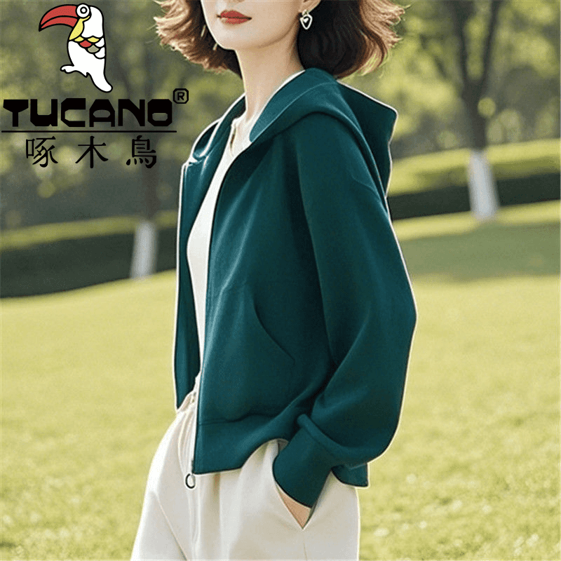 啄木鸟纯棉大码卫衣纯色连帽外套女爆款秋冬休闲上衣中老年妈妈装