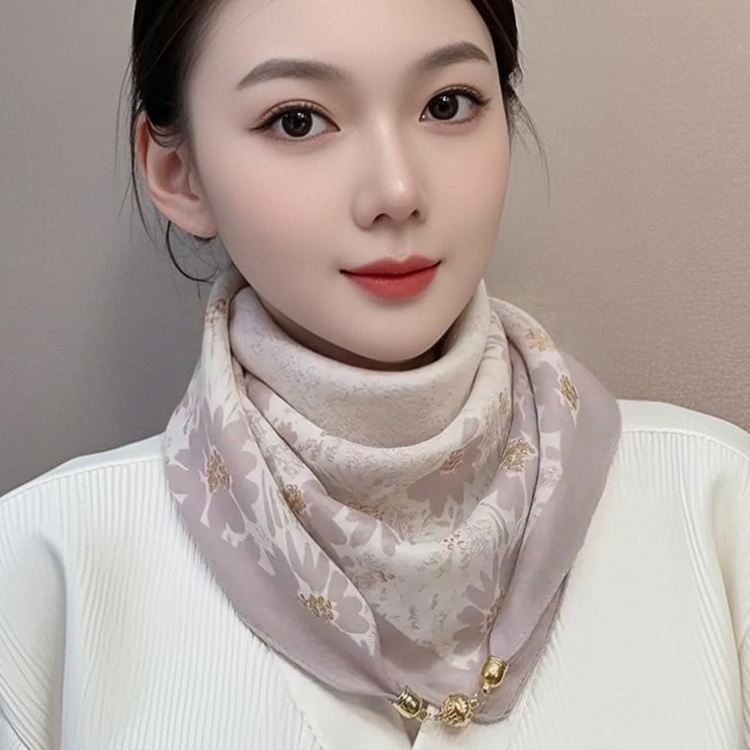 磁扣棉麻小方巾丝巾女春秋薄款百搭护颈领巾三角围巾夏季保暖围脖