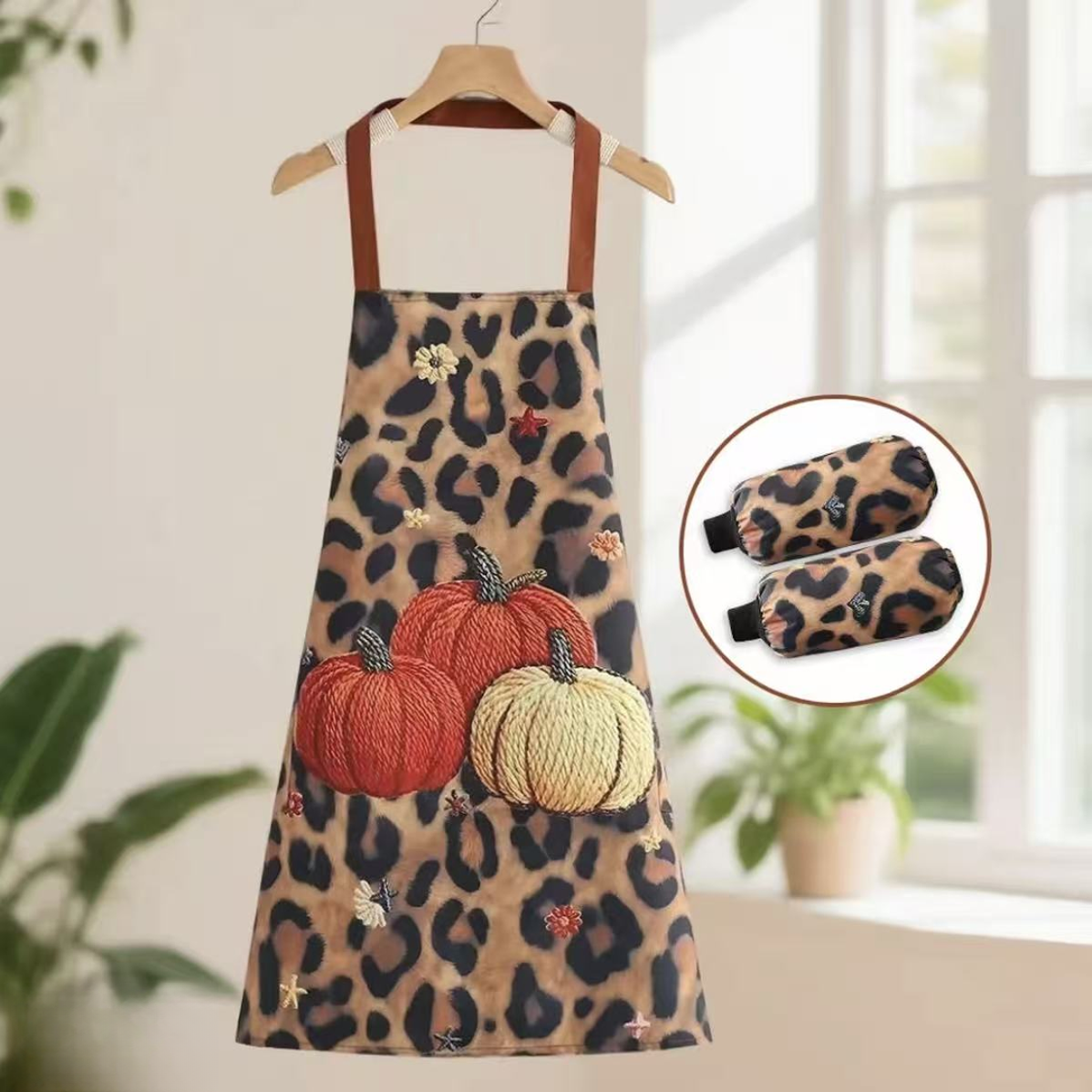 【围裙+套袖】3D仿编织风南瓜葫芦围裙防水防油污耐脏家用厨房围裙