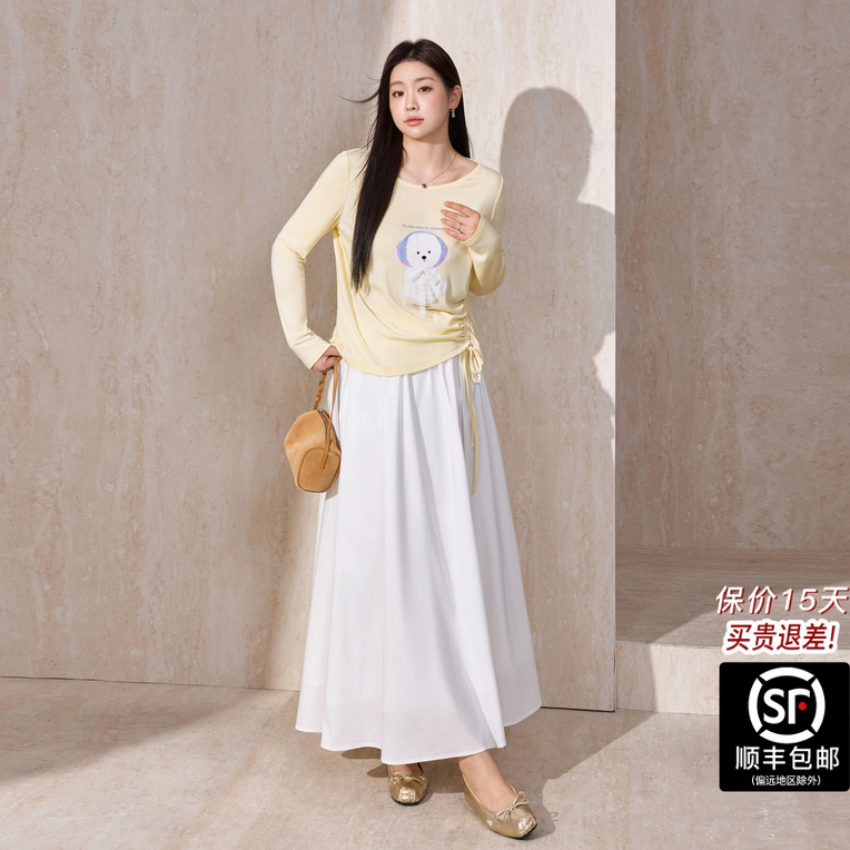 蓝语大码女装2025早秋冬卡通小狗印花长袖T恤宽松显瘦羊毛上衣