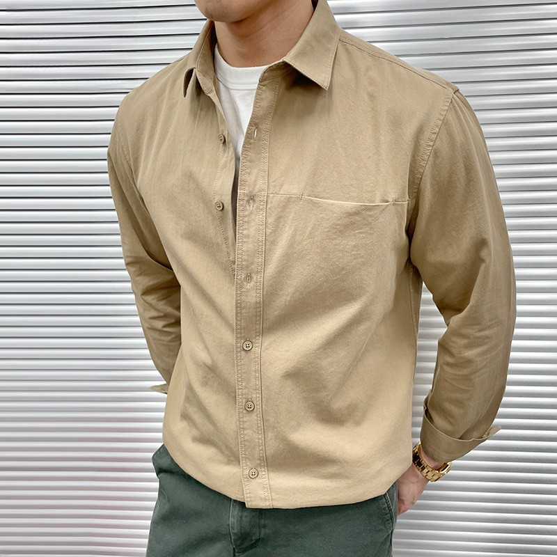 高级感纯棉长袖衬衫男士春秋季商务休闲内搭通勤韩版痞帅翻领衬衣