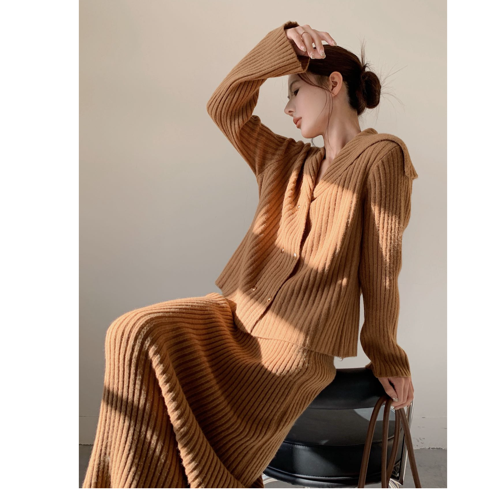 法式慵懒风套装2025秋冬新款时尚针织开衫上衣毛衣半身裙两件套潮