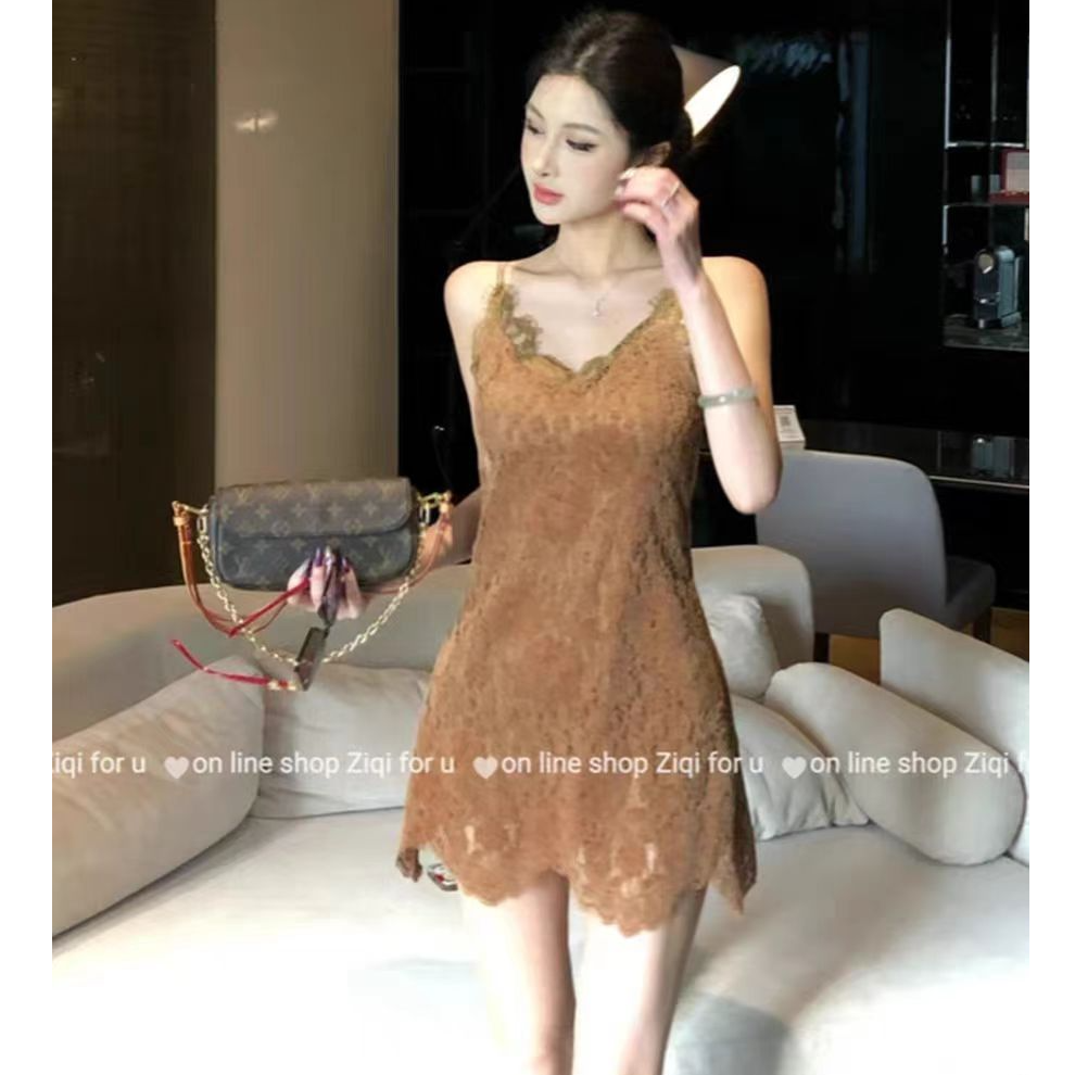 蕾丽雅性感女神蕾丝网纱感复古设计高级感连衣裙