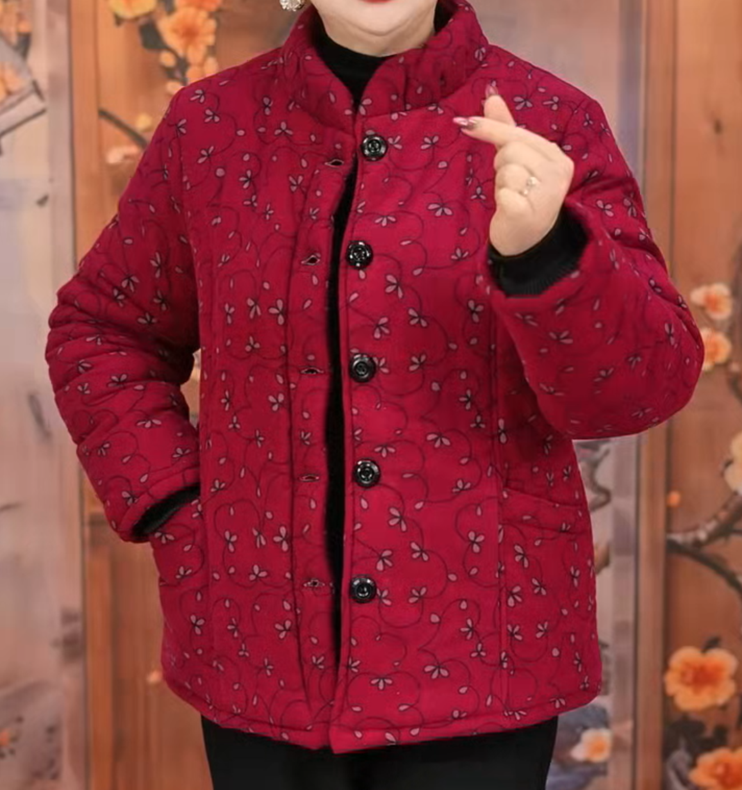 加绒加厚时尚保暖立领妈妈棉服外套