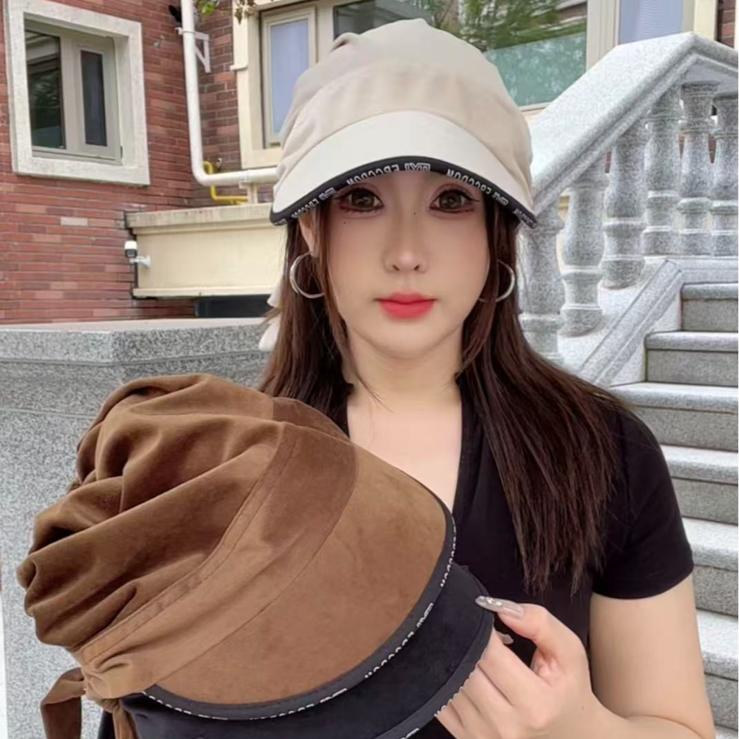 头巾鸭舌帽加宽帽檐显脸小休闲百搭遮白发包头棒球帽女秋冬帽子