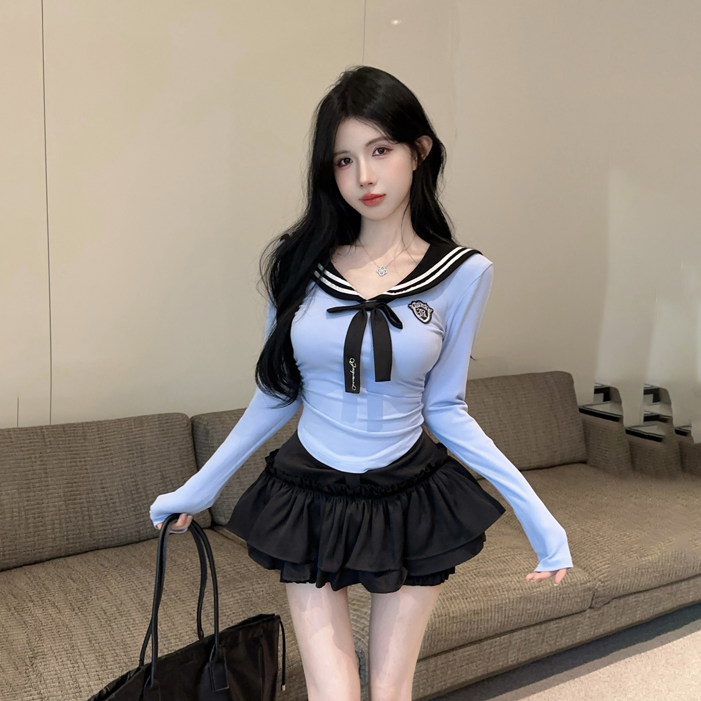 秋冬学院风海军领显瘦套装女长袖气质水手服上衣辣妹jk制服两件套