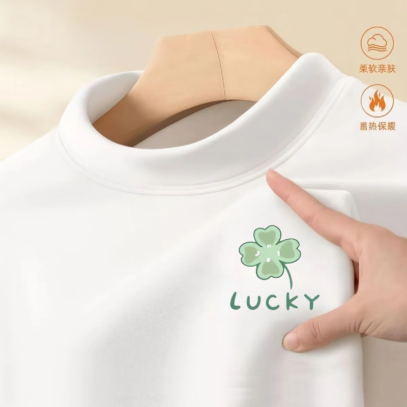 幸运LUCK花图半高领德绒打底衫男秋冬新款内搭外穿保暖长袖上衣