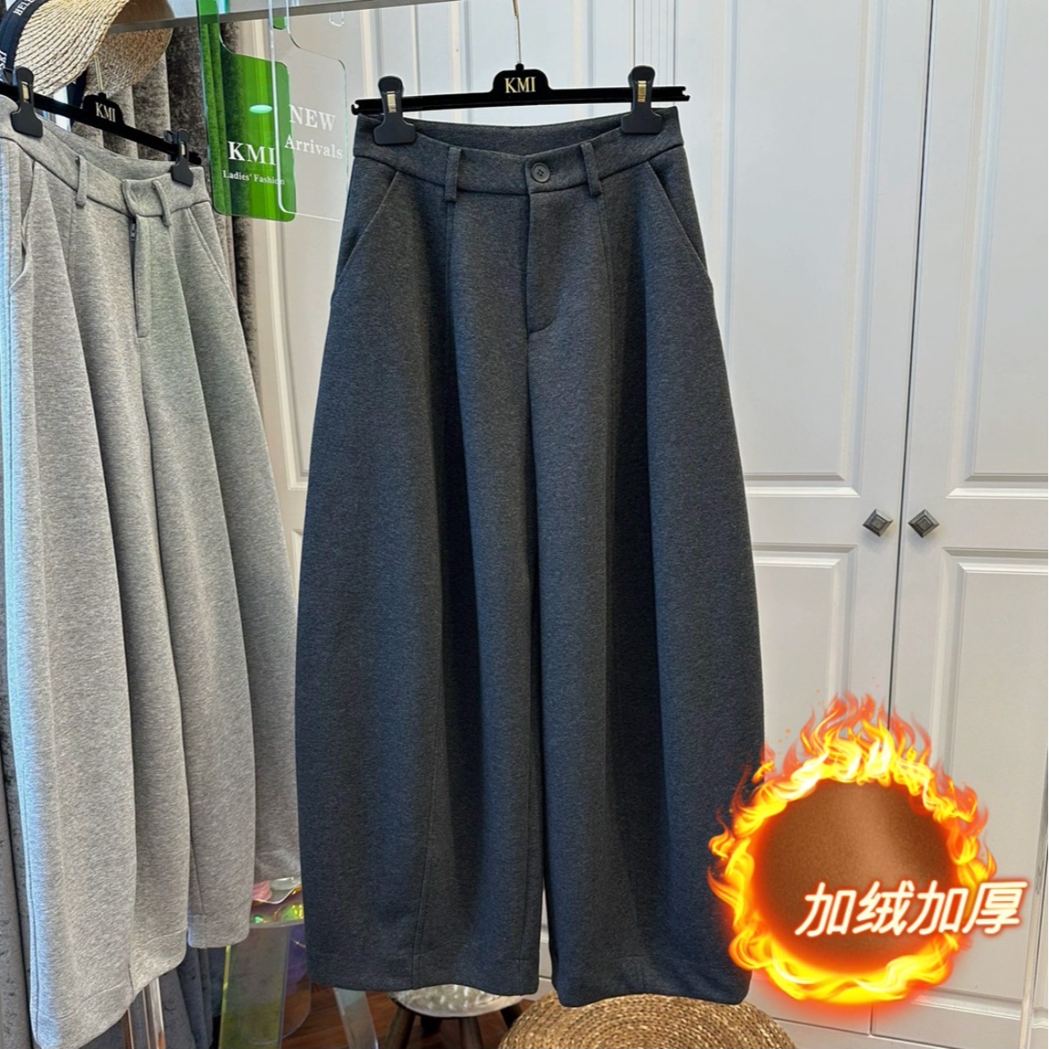 2025秋冬欧货职业通勤休闲百搭纯色高腰宽松卫裤女弯刀裤