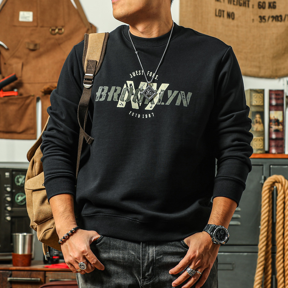 季言400G重磅男士卫衣春秋新款2024 纯棉印花圆领男长袖上衣潮牌