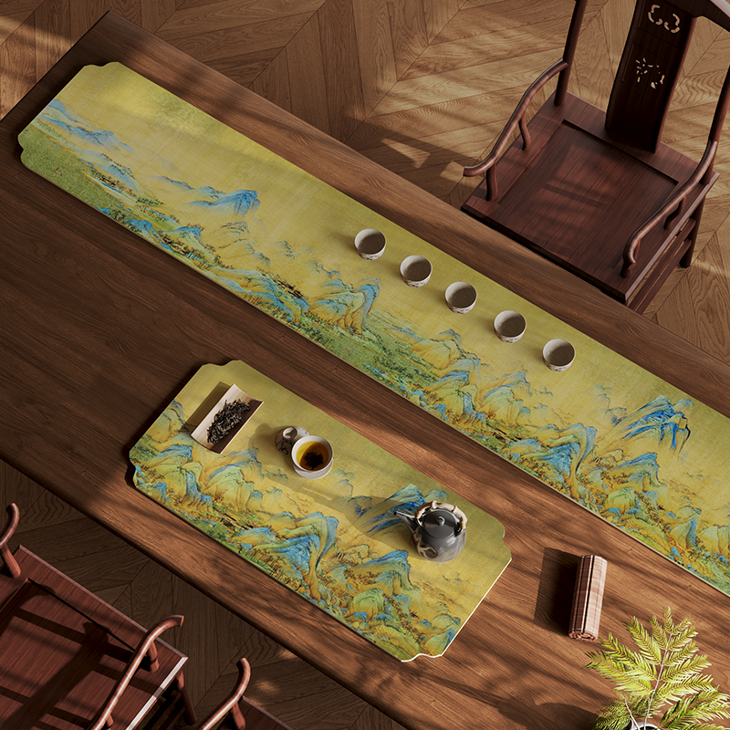 新中式茶台桌布禅意桌旗茶席垫布长条茶旗吸水茶台布免洗茶室装饰