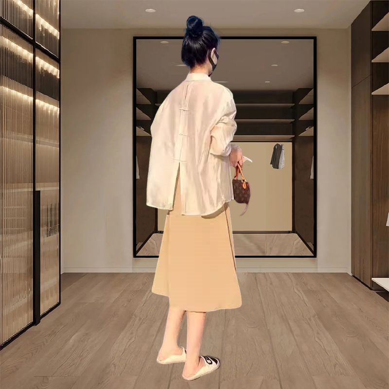 韩版洋气一整套女士防晒衬衫2025夏季新款小个子上衣开衫吊带长裙