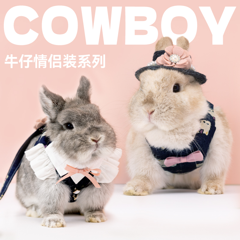 umi宠物兔兔牛仔情侣装小宠背心马甲裙子潮流可爱衣服可装牵引绳
