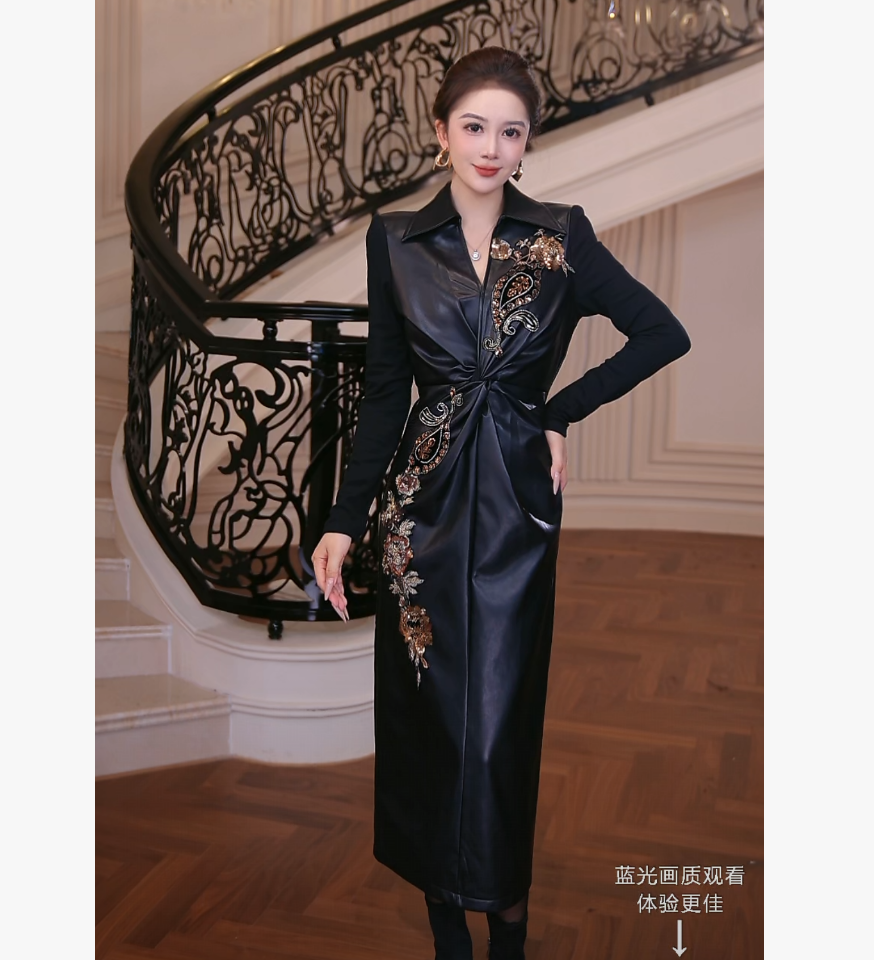 【芙娜妮】2025秋冬外套设计感百搭欧式连衣裙中长款保暖F2531243