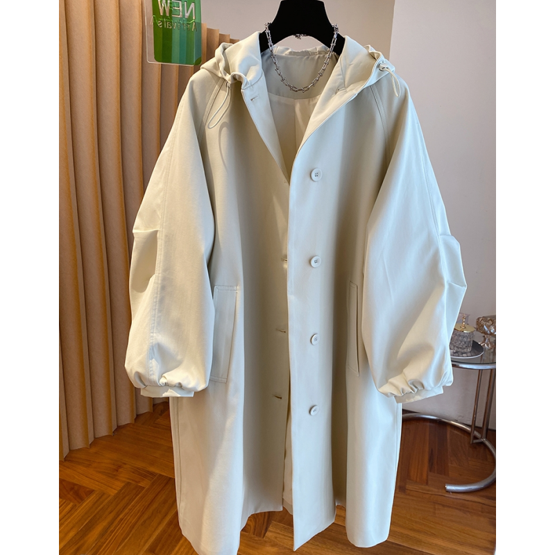 韩系连帽长款风衣外套女春秋2025新款高级感宽松休闲百搭过膝大衣