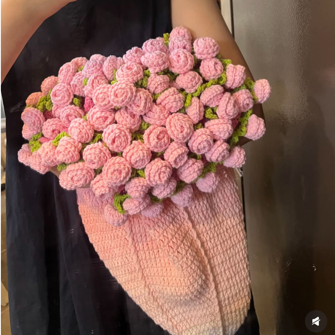 玫瑰花毯子渐变粉色毛线玫瑰毯子diy材料包少女心ins盖毯秋冬盖被