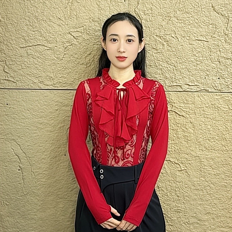 欢舞阁吉特巴摩登舞气质女士木耳边绑带交际广场舞长袖舞衣A0793