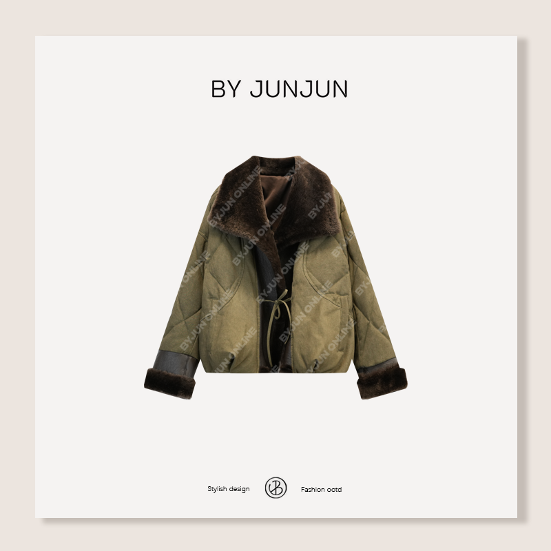 ByJunjun栗子抹茶 皮毛一体鹅绒服冬季保暖必备高级感女装外套