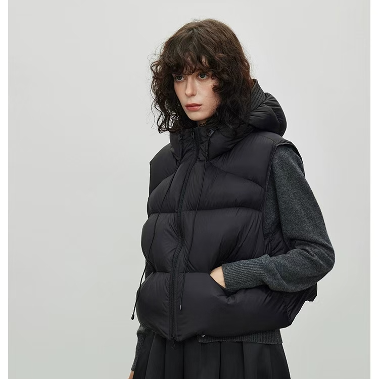 女款白鹅绒泡芙蓬松连帽马夹休闲百搭简约短款保暖秋冬马甲