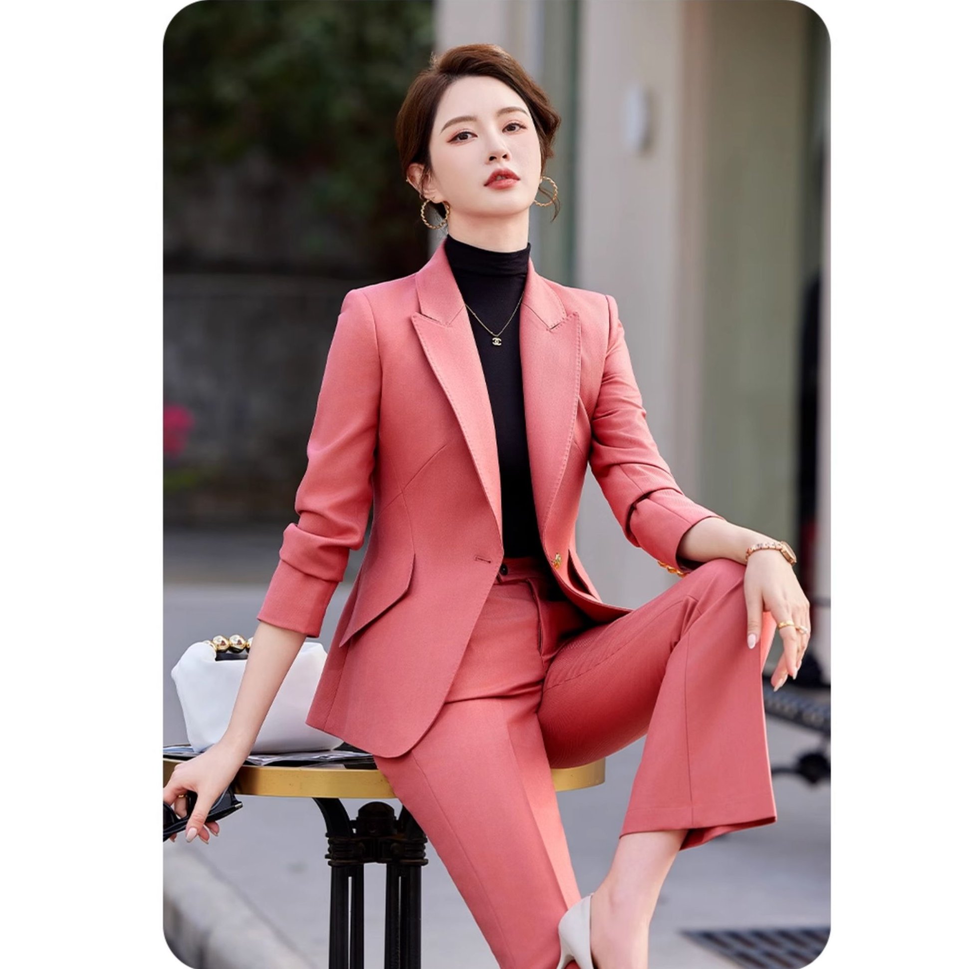 粉色西装套装女2025春秋新款气质女神范高级感职业正装西服两件套