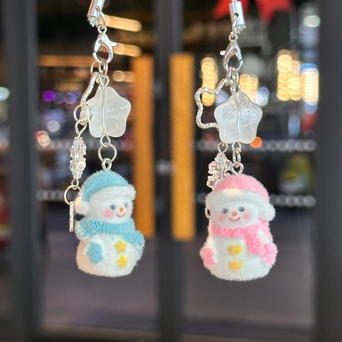 可爱植绒星星雪人挂件圣诞雪花卡通包包钥匙扣手机绳闺蜜挂饰礼物