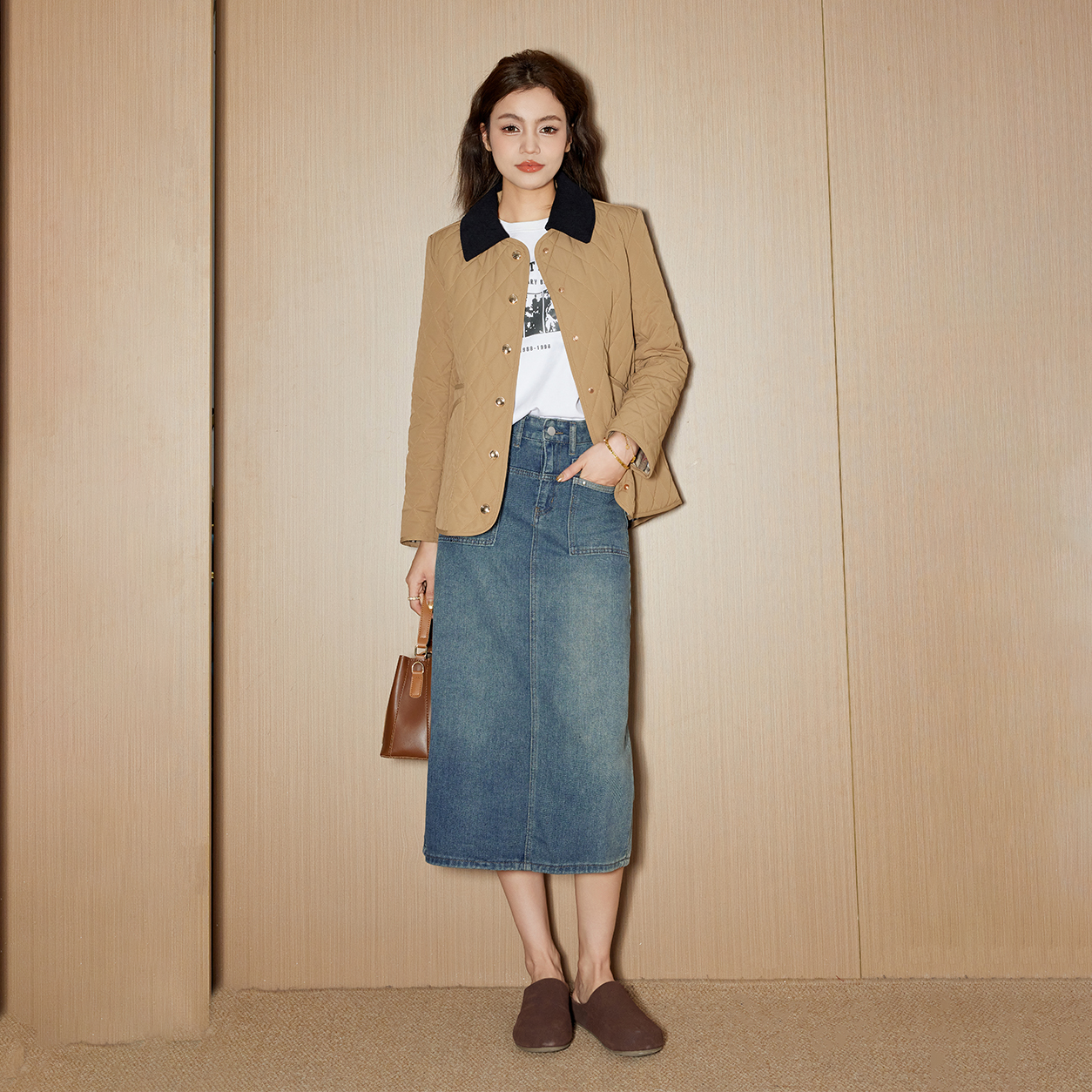 冬季黄金甲气质时尚复古女款菱格羊毛外套