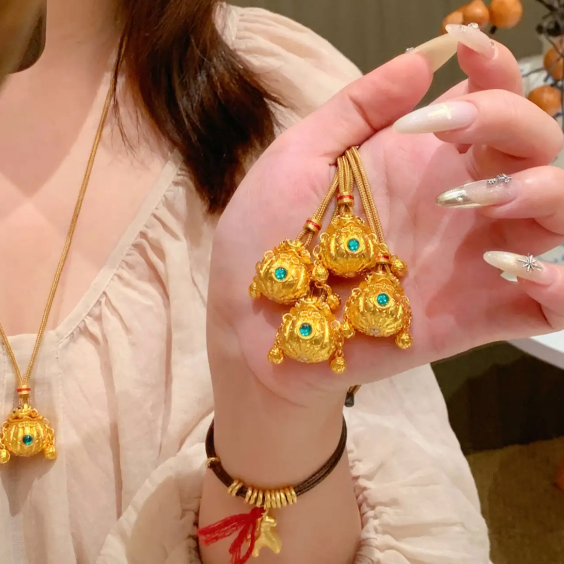 铜合金吊坠 新中式国潮风镶钻福袋钱袋子吊坠聚宝盆毛衣链送女友