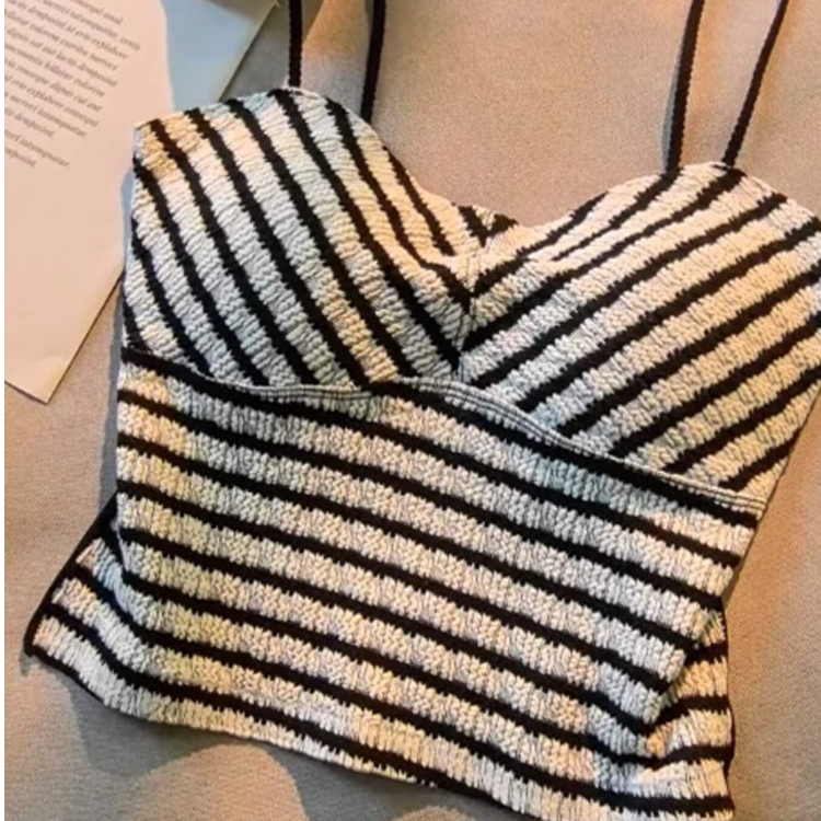 自带胸垫！纯欲辣妹经典黑白条纹吊带背心女夏内搭设计感外穿上衣