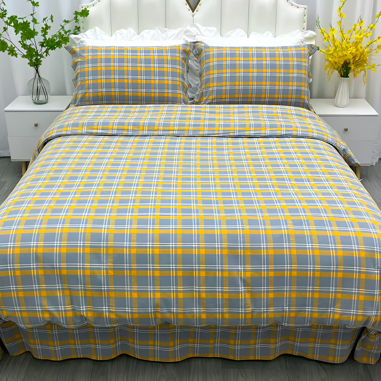 【四季款】A类简约全棉色织格子四件套100%纯棉床单被套床上用品