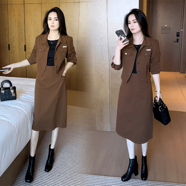 轻熟风时尚套装女2025秋季新款洋气减龄短外套收腰显瘦牛仔套装裙