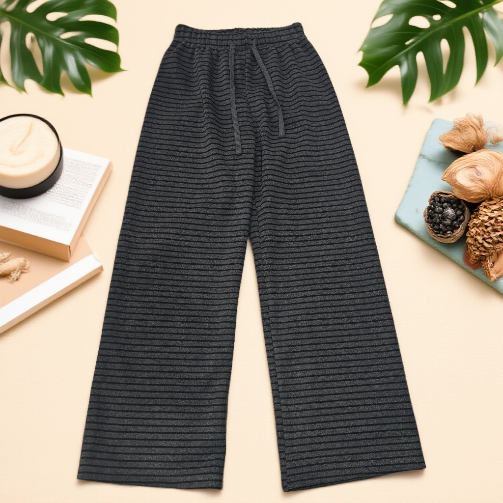 【静姐家】003【加绒】高个子秋冬灰色宽松显瘦女条纹直筒休闲裤