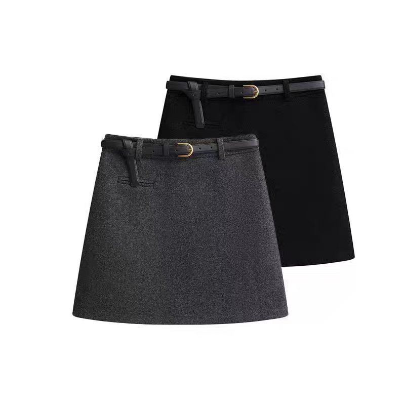 灰色毛呢a字半身裙女2025秋冬新款小个子加厚气质高腰包臀短裙子
