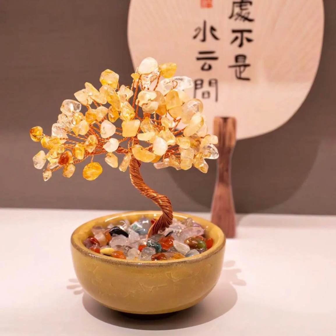 水晶原石发财树摆件造型树桌面书房办公室灵摆创意手工生日礼物