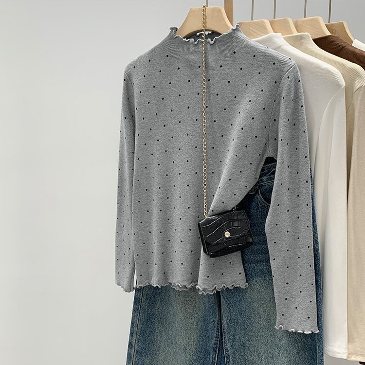 秋冬新款半高领波点针织打底毛衣女大码显瘦时尚百搭洋气长袖上衣