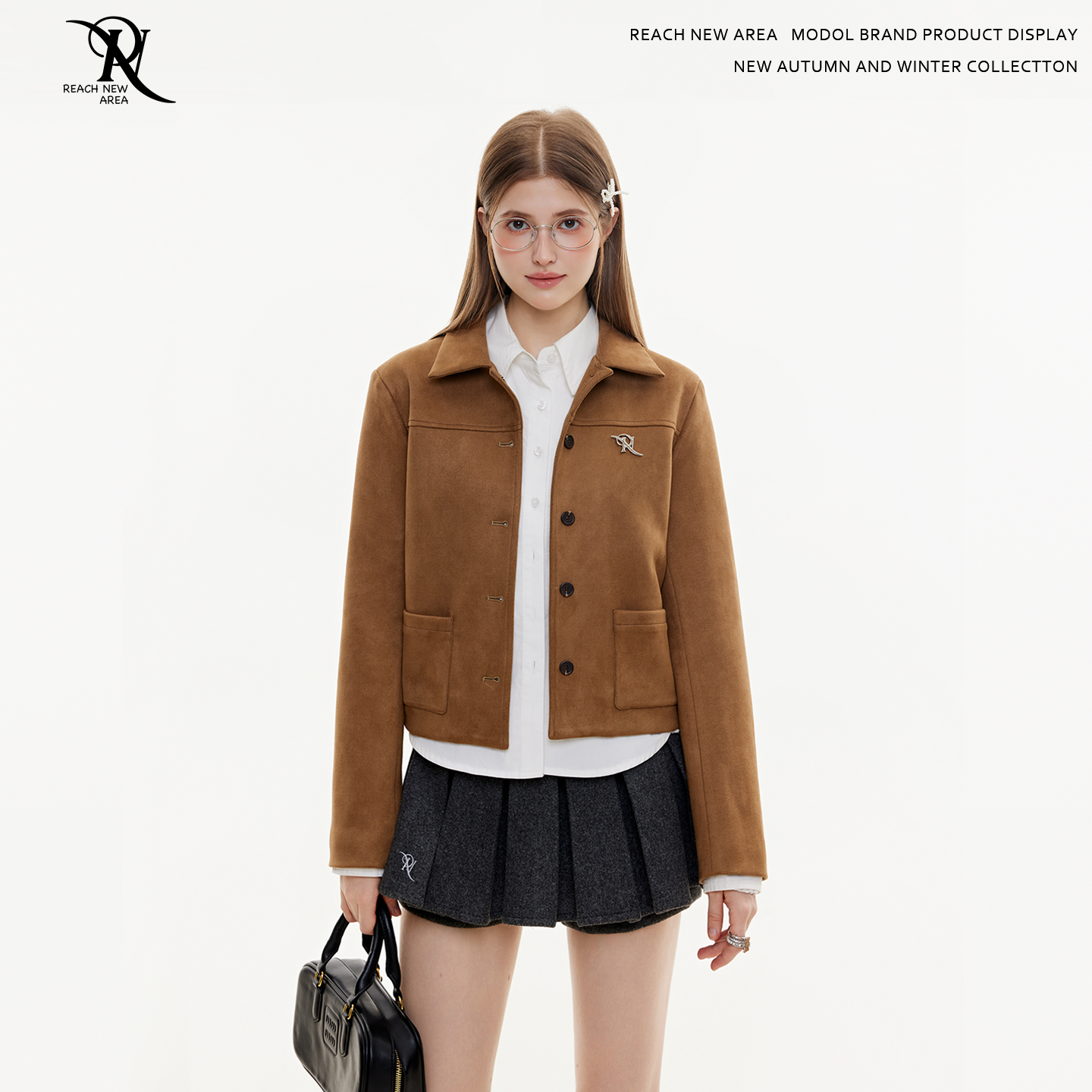 REACH原创金属标复古麂皮绒外套女春秋新款短款飞行服夹克上衣服