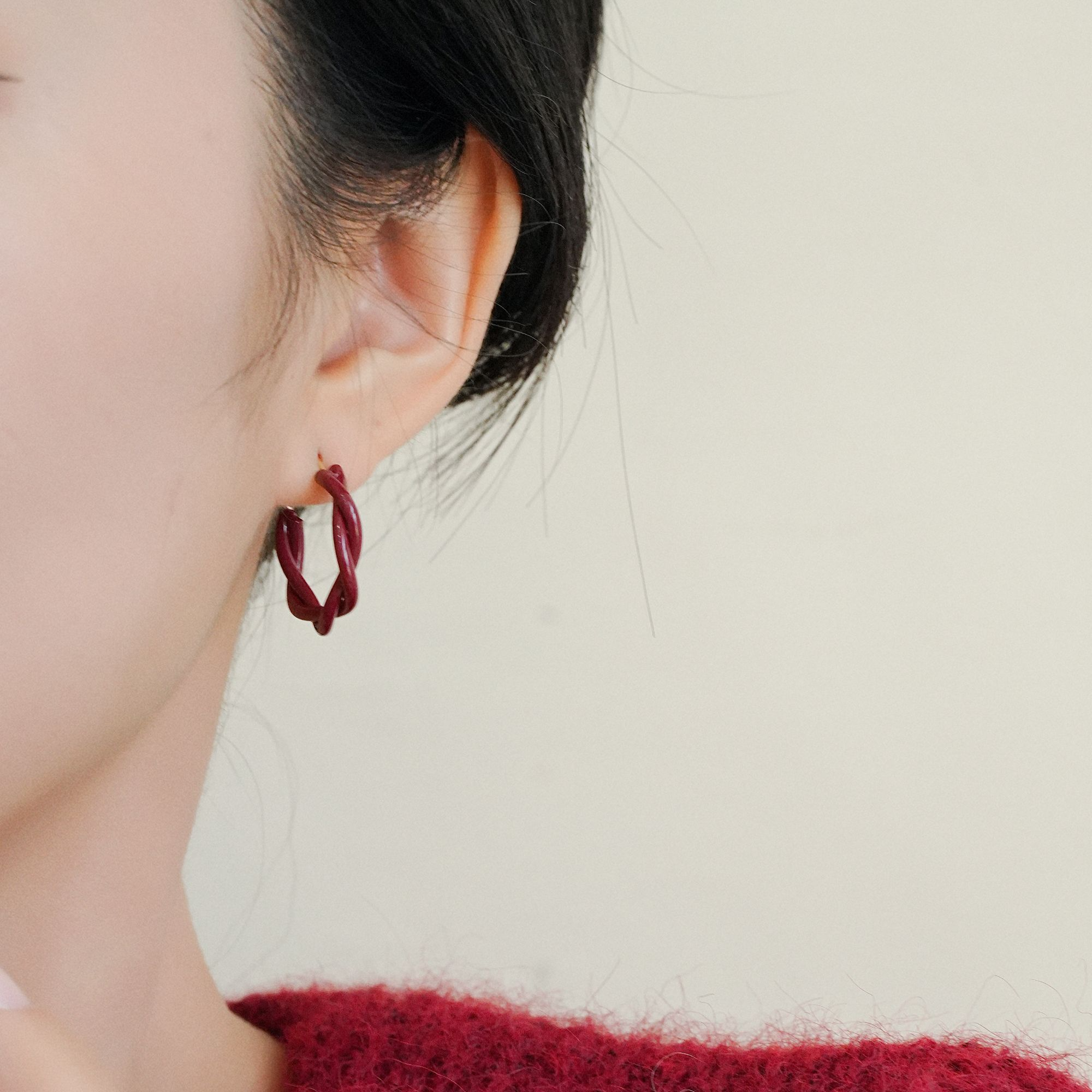 铜合金耳饰 复古麻花耳圈红色女耳环2025新款爆款高级感耳坠