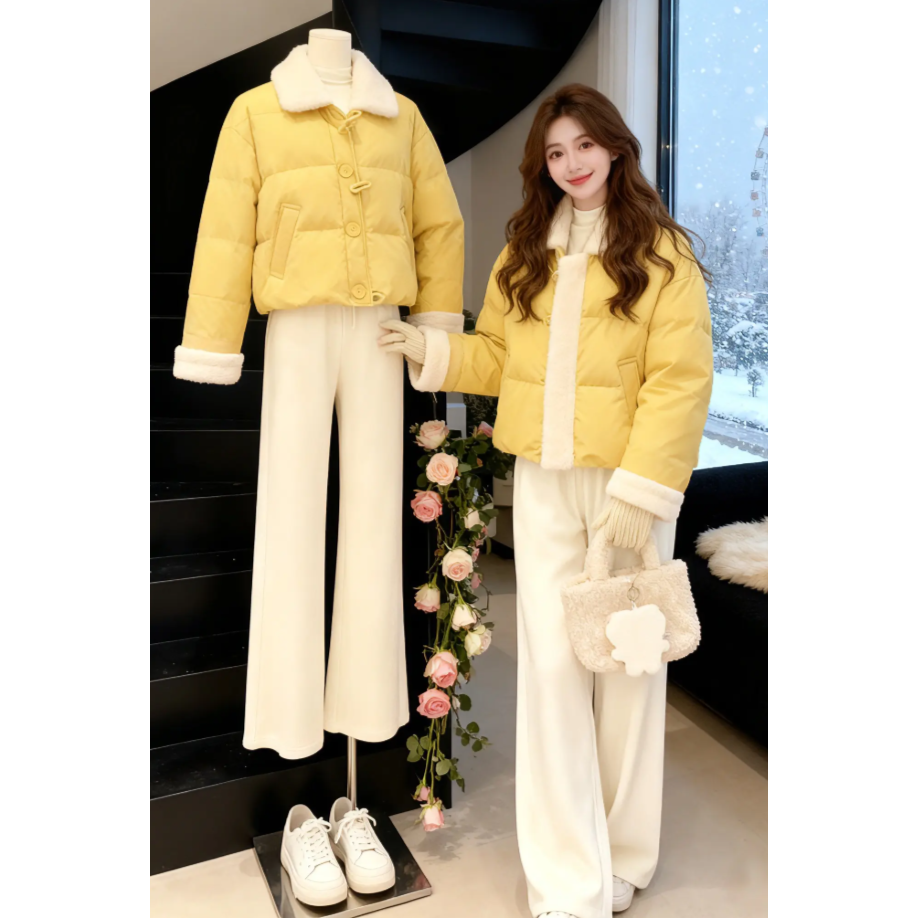 SHALLDOER【雪国精灵】洋气套装女冬季立领棉服+宽松阔腿休闲裤