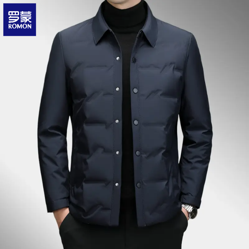 罗蒙短款羽绒服男白鸭绒蓄热锁温轻薄外套保暖防寒男装翻领夹克款