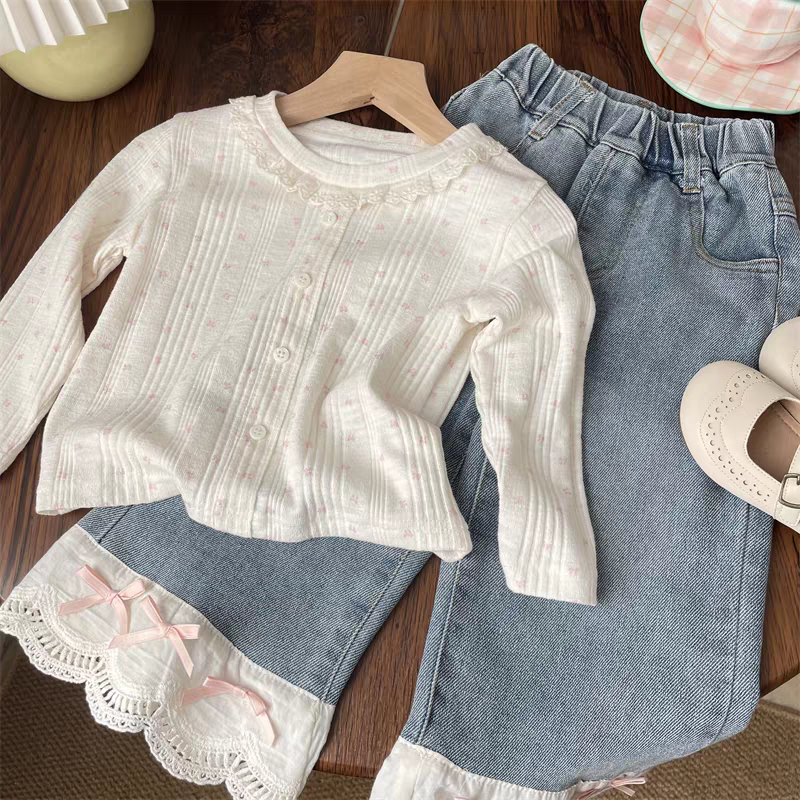 女宝宝森系碎花花边领打底衫2025秋季女童长袖t恤儿童上衣甜美潮