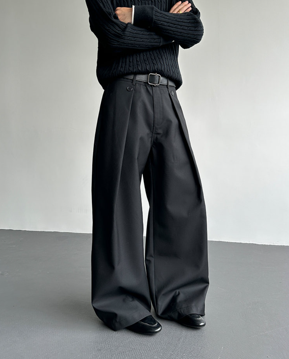 轻奢痞帅男装西裤男垂感直筒阔腿西裤cleanfit男生休闲裤设计师款