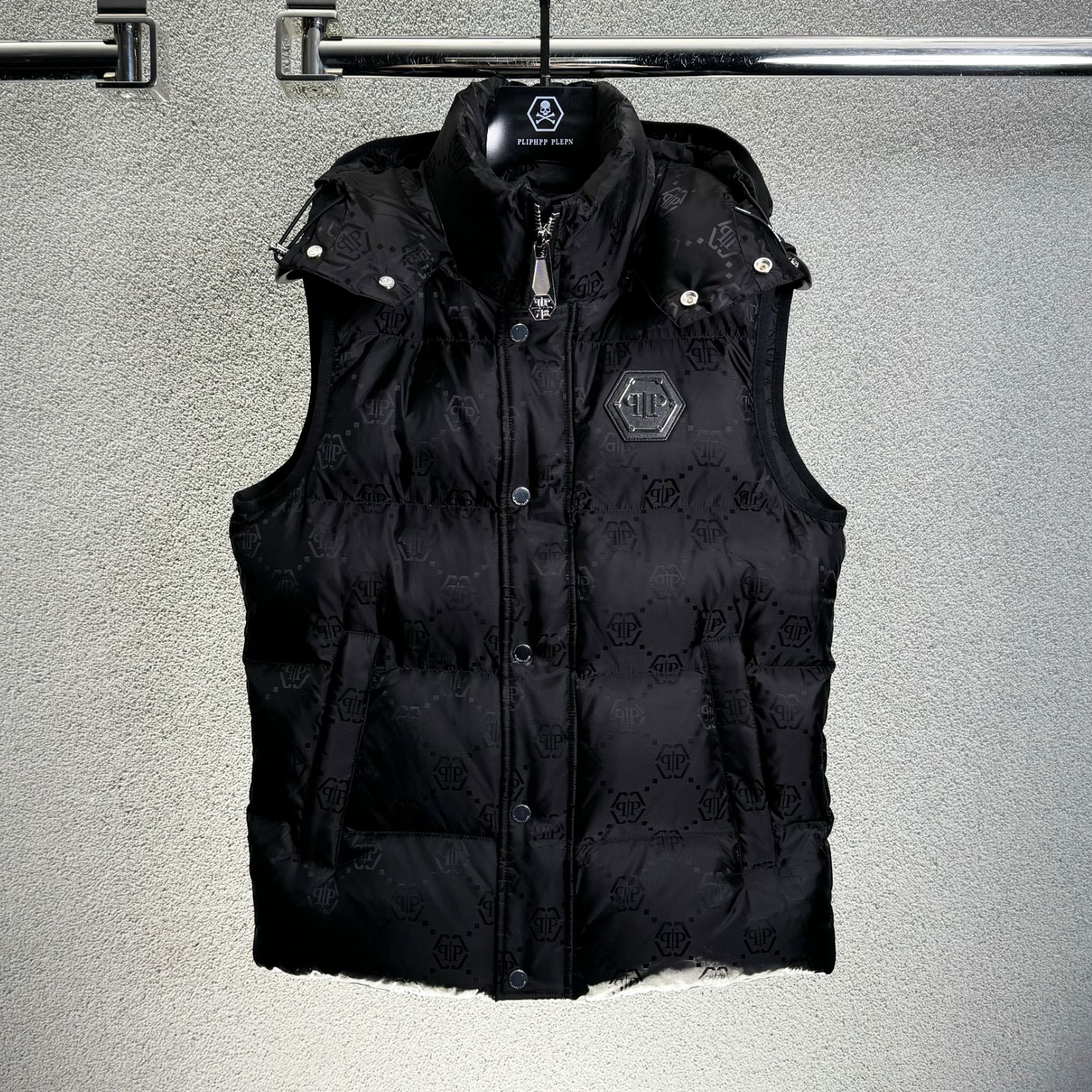 PLIPHPP PLEPN正品PP90白鸭绒暗纹男士连帽保暖羽绒背心马夹Y2209